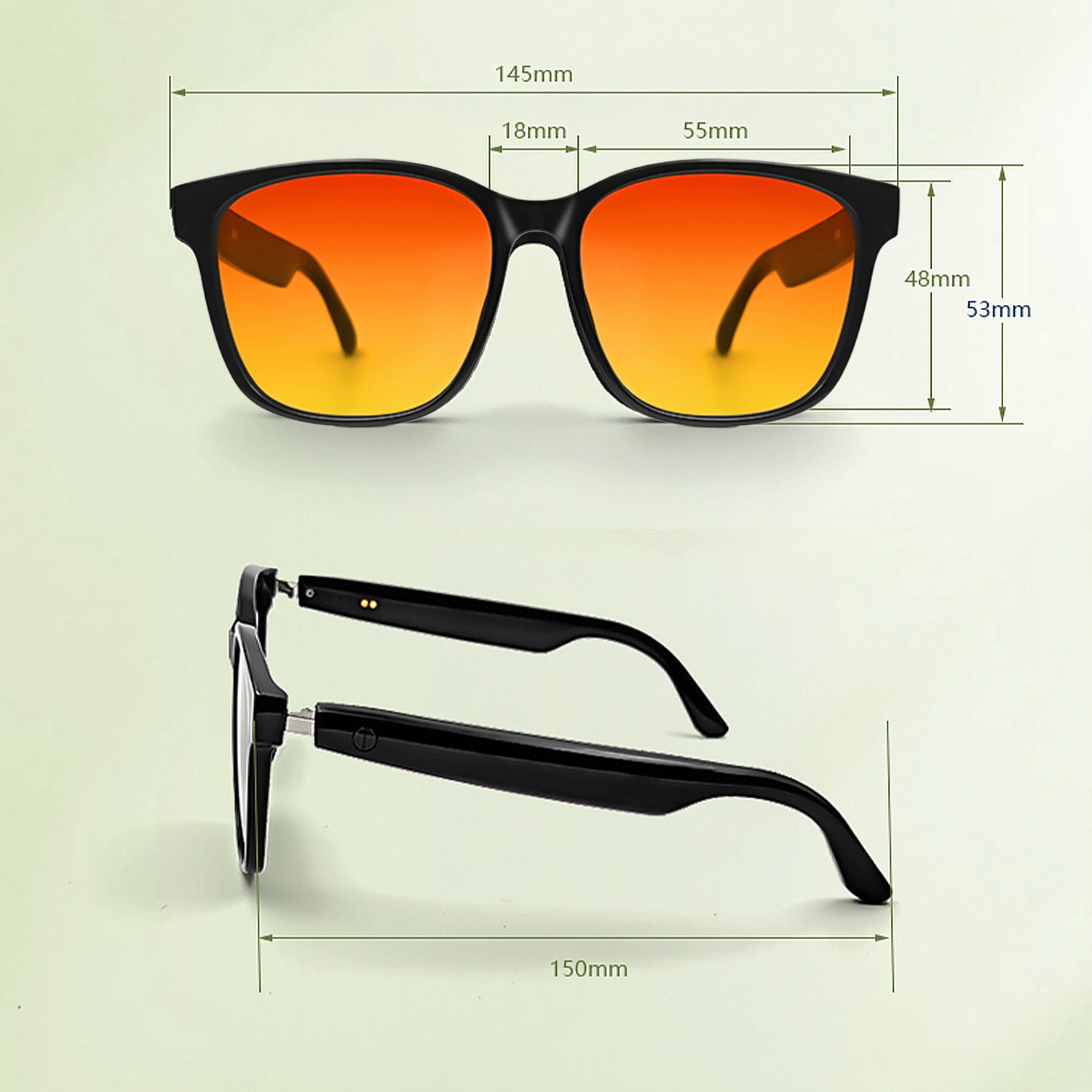 Gafas inteligentes GS08, llamada bluetooth, asistente de voz, control remoto de la cámara.