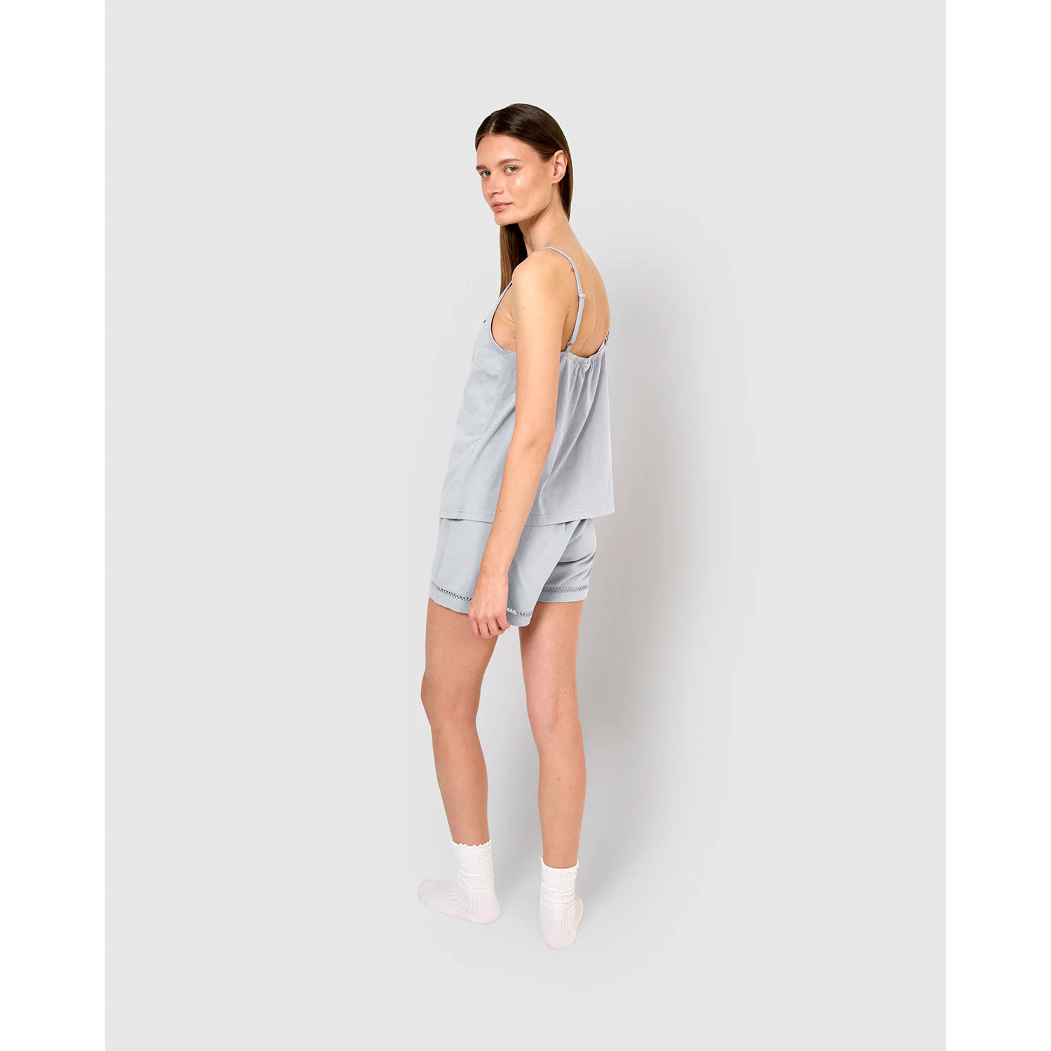 Pigiama corto cotone sfilatura spalline celeste