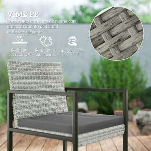 Conjunto de Muebles de Jardín Exterior de Ratán de 9 Piezas Conjunto de Jardin Exterior de Ratán Sintético con Mesa con Vidrio Templado 4 Sillas 4 Taburetes Impermeables Cojines Gris