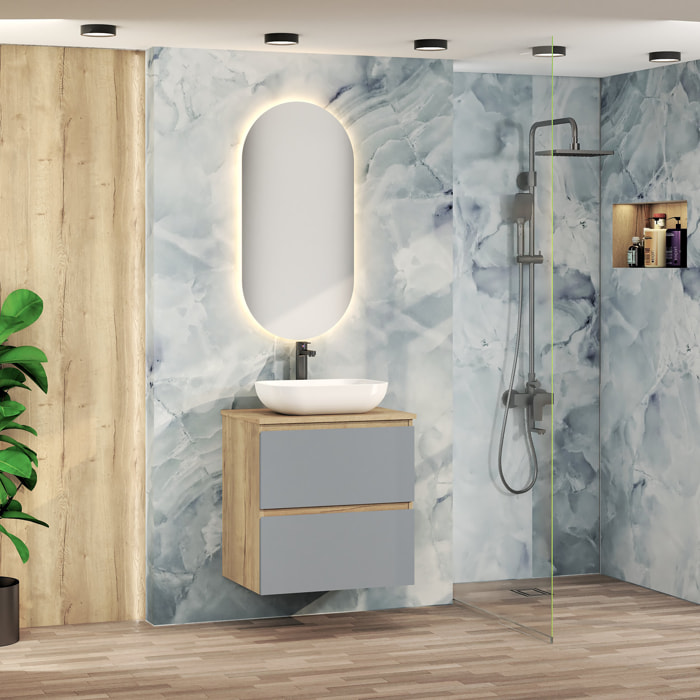 ENSEMBLE DE SALLE DE BAIN NIA | MEUBLE SUSPENDU | 60 CM BLEU | DEUX TIROIRS |LAVABO SUR PLAN | MIROIR NON INCLUS | MEUBLE MONTÉ | ALDAY