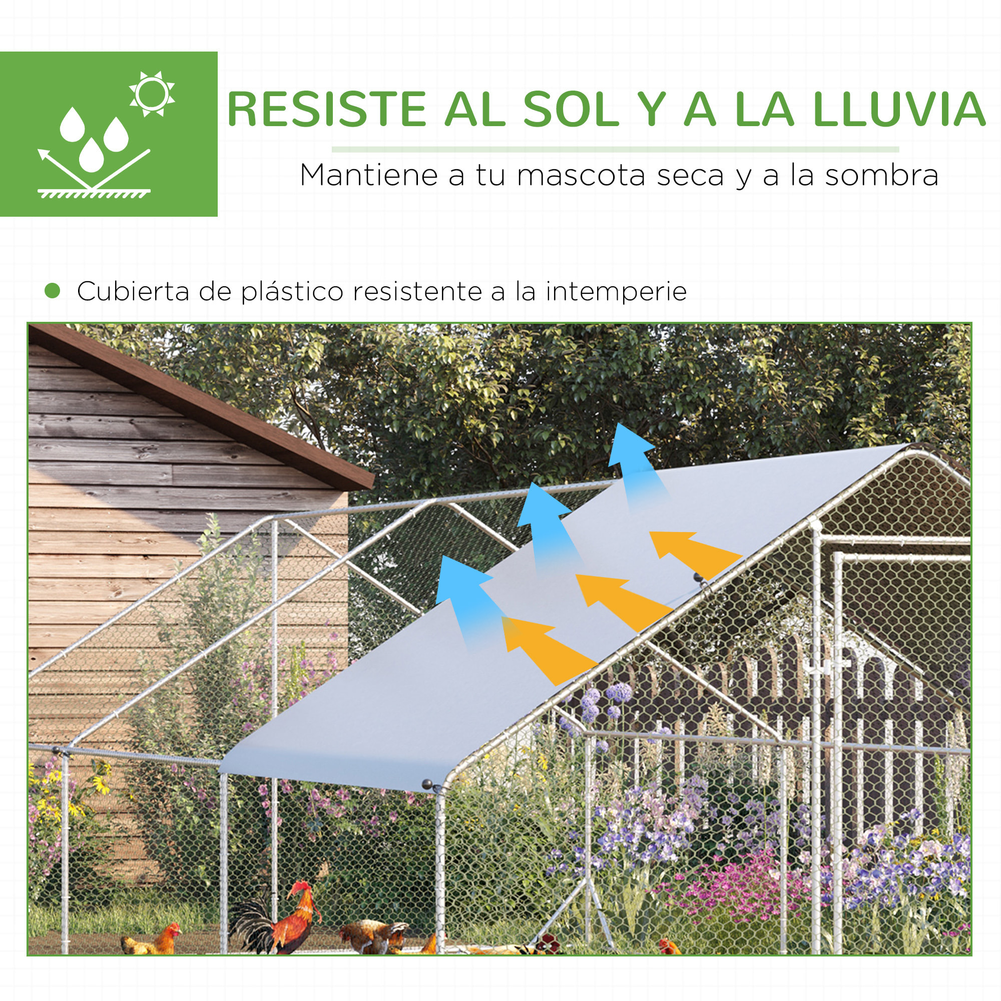 Gallinero de Exterior Grande 3x6x2 m Jaula para 12-18 Gallinas Cercado de Acero Galvanizado con Techo de PE y Cerradura para Conejos Aves de Corral Plata