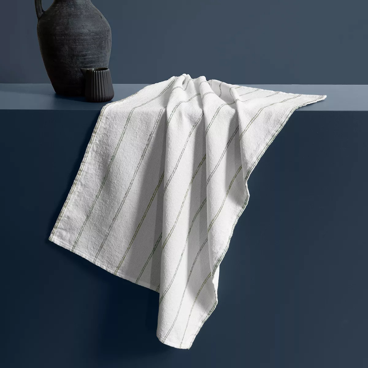 Torchon pur coton lavé motif jacquard blanc vert Rimini verde