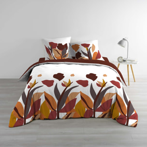 Parure de lit 3 pièces 100 % coton imprimé à motif floral housse + taies - Rouge