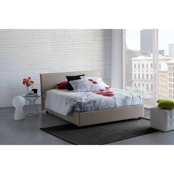Letto matrimoniale Ariadni, Letto contenitore con rivestimento in tessuto, 100% Made in Italy, Apertura frontale, con materasso Cm 160x200 incluso, Tortora