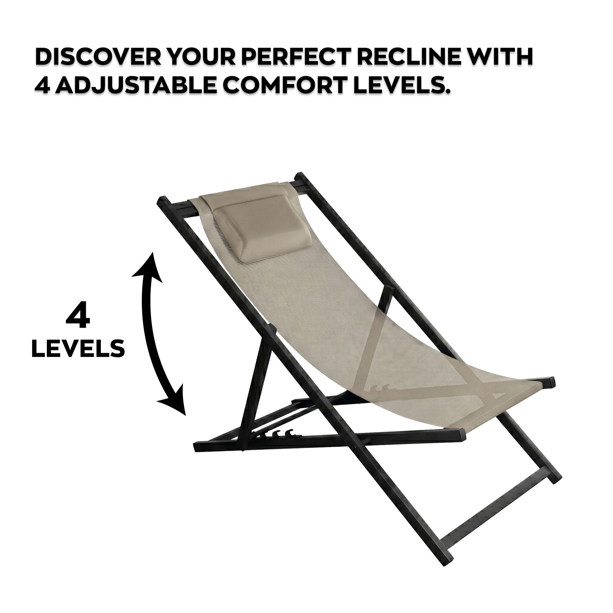 Mezzaluna - Set di 2 sdraio pieghevoli 59x97x104 cm da giardino in alluminio e textilene tortora