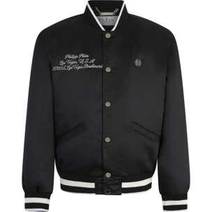 PHILIPP PLEIN Shiny Satin Varsity Bomber Signature Las Vegas