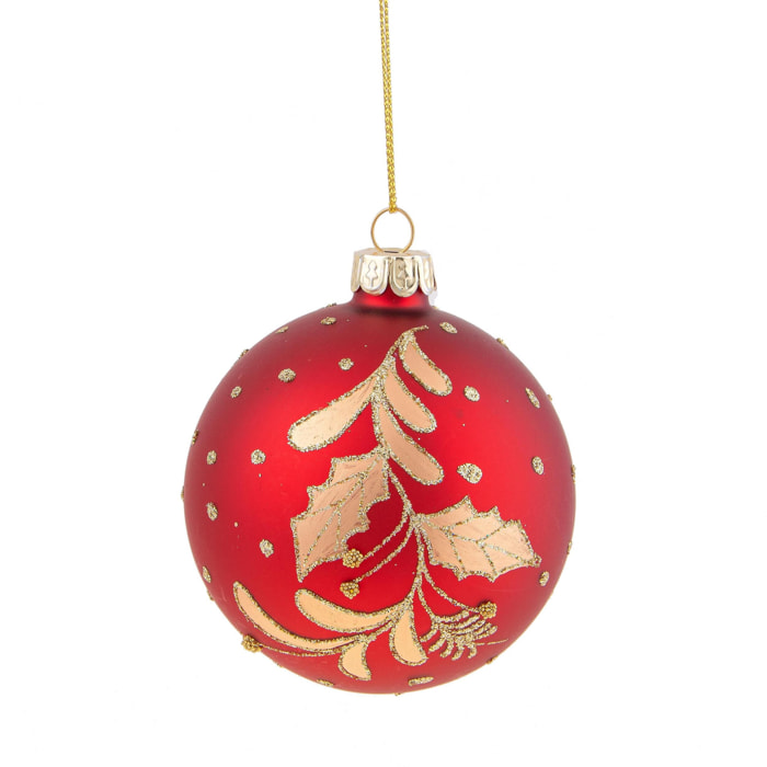 Sfera con Agrifoglio - Pezzi 6 - Colore Rosso - 8x8Hx8cm - Bianchi Dino