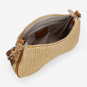Bolso de hombro marrón en rafia