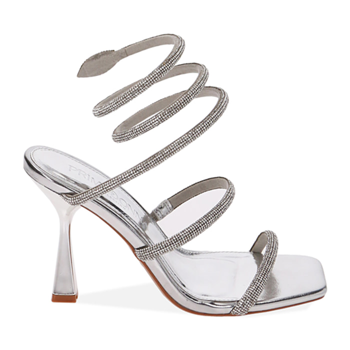 Sandali argento snake, tacco 10 cm