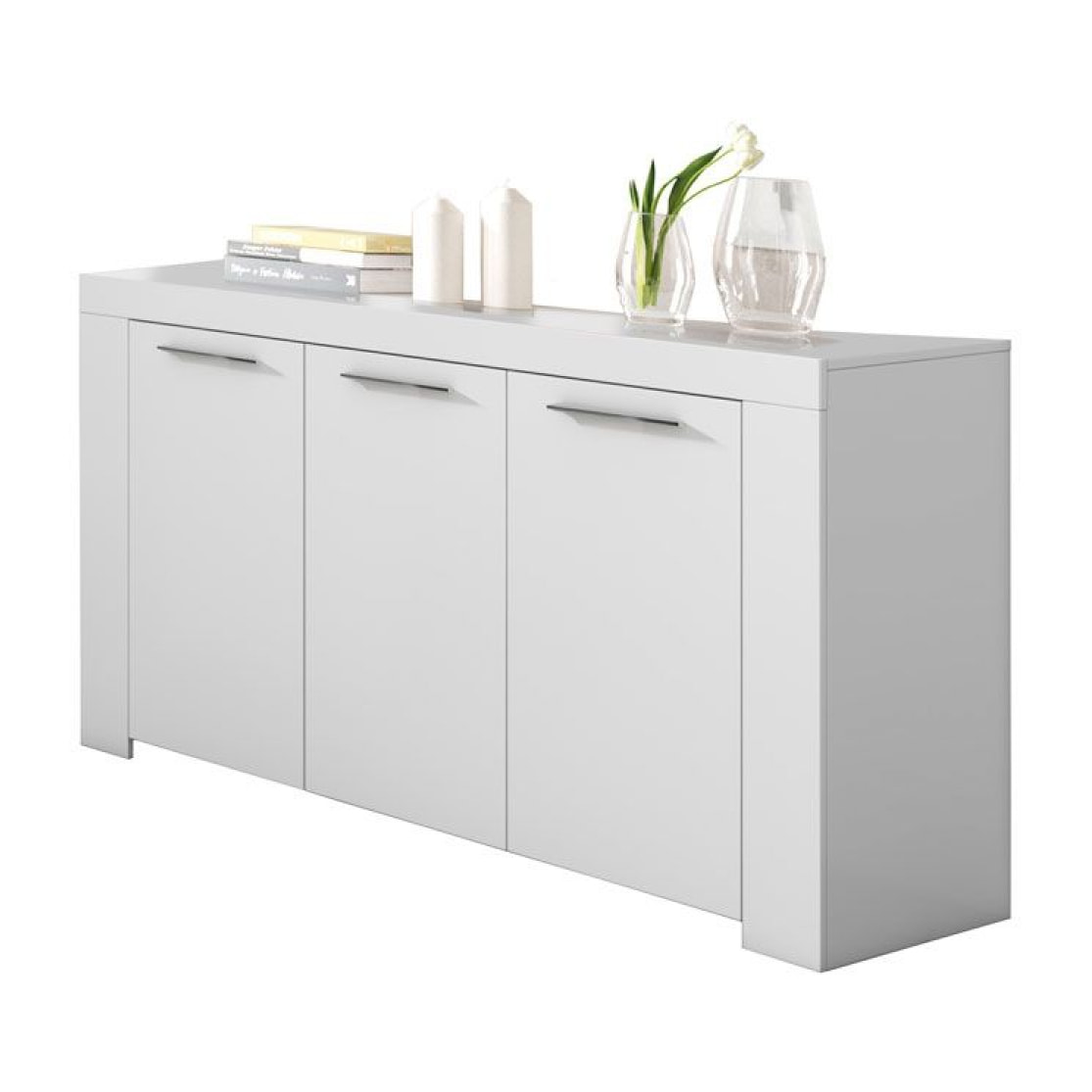 Aparador de 3 puertas con gran espacio de almacenamiento en blanco artik 144 cm Ambit Blanco Artik (Blanco Mate)