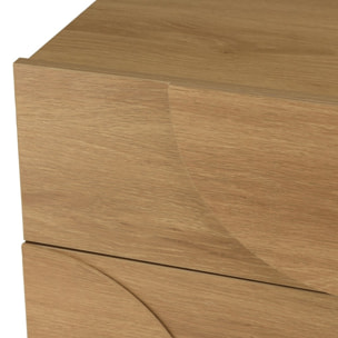 ETHAN - Table de chevet bois 2 tiroirs motif arrondi couleur naturelle