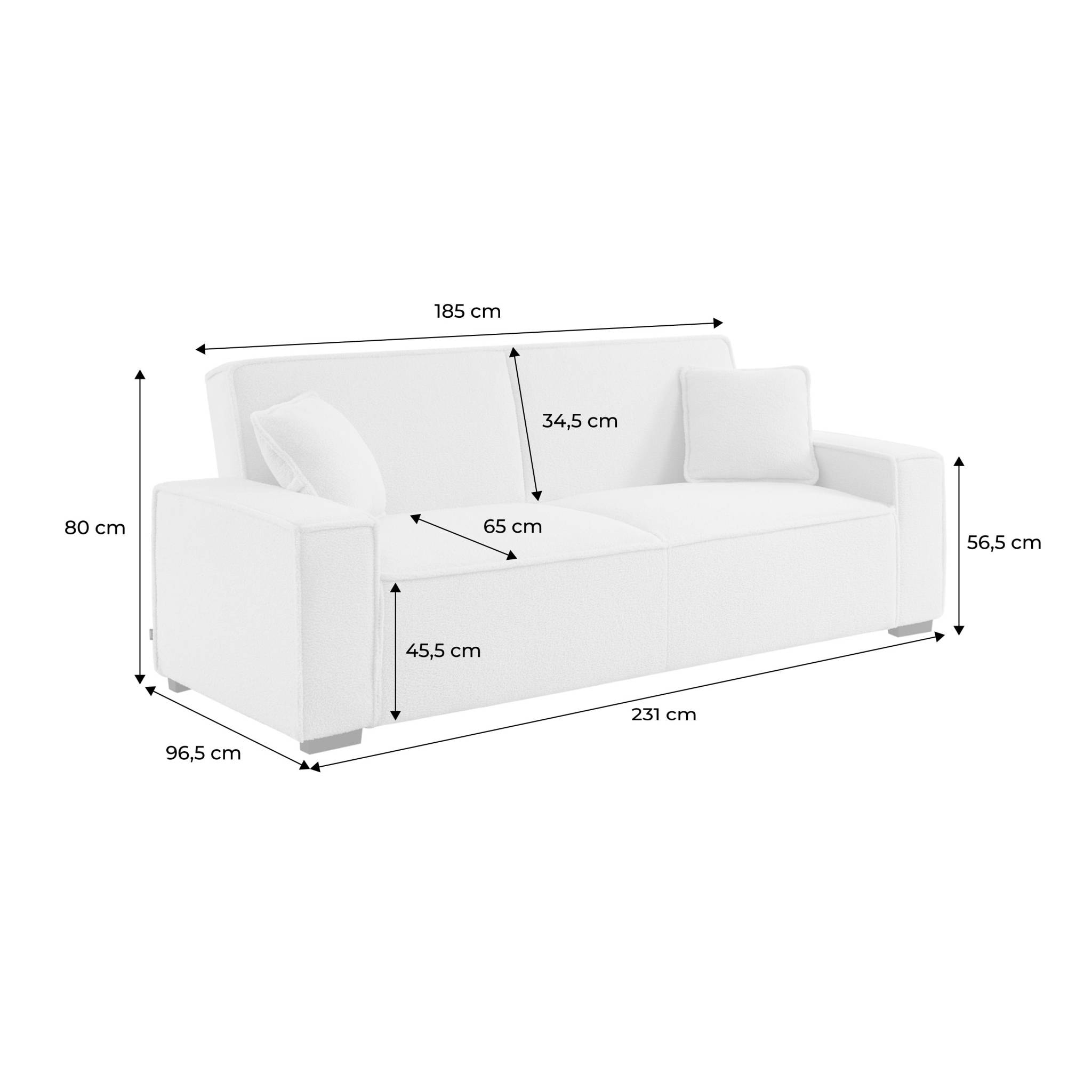 Canapé 3 places convertible en tissu bouclette blanc crème