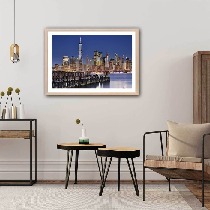 Affiche Manhattan skyline Affiche + cadre en bois - Chêne