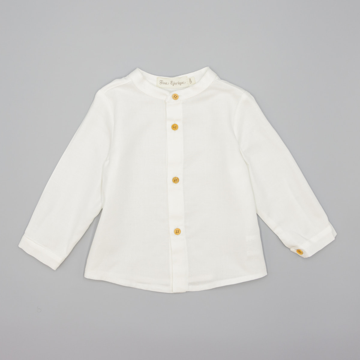Camisa Blanca De Viella Con Cuello Mao
