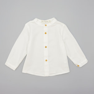 Camisa Blanca De Viella Con Cuello Mao