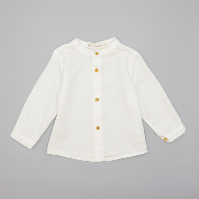 Camisa Blanca De Viella Con Cuello Mao