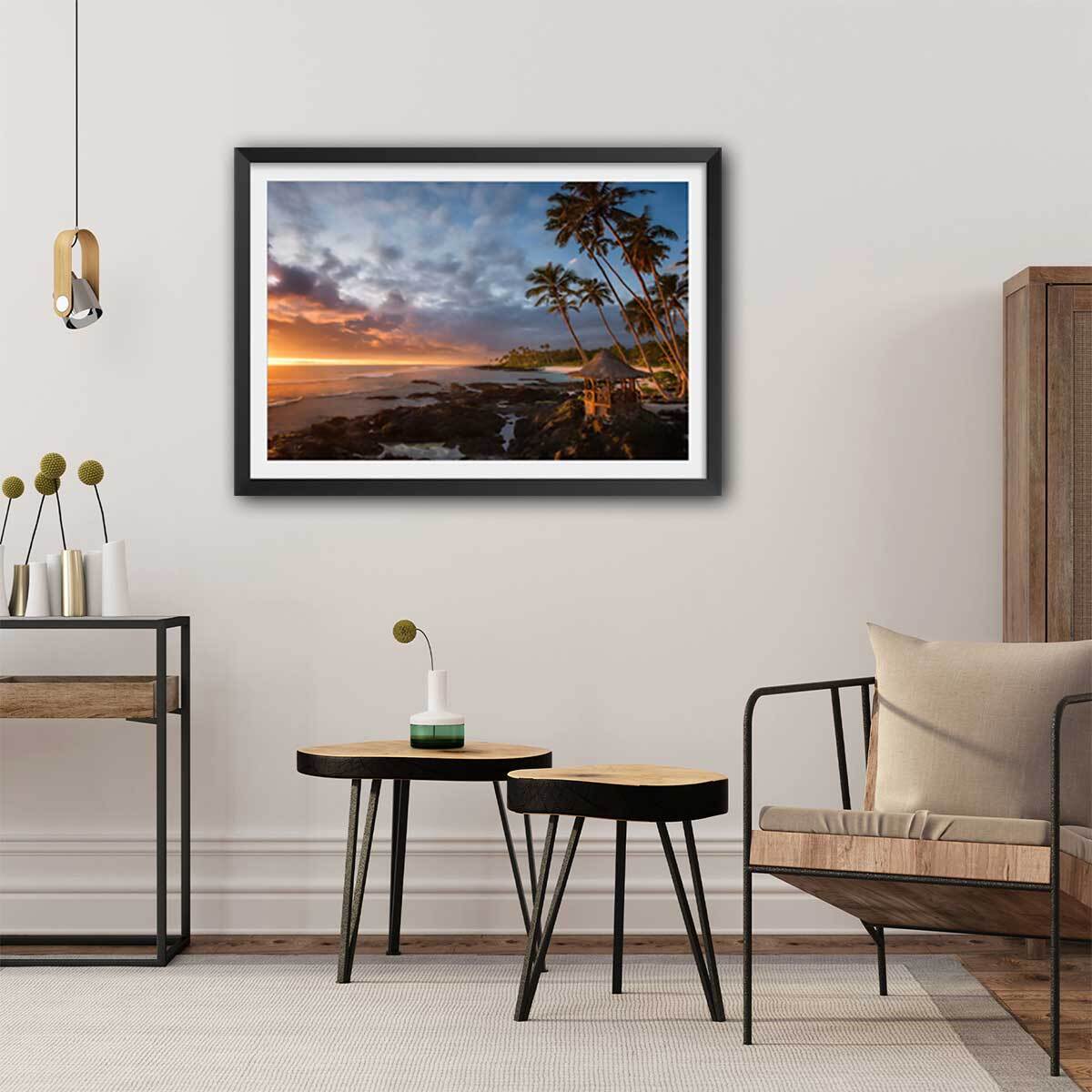 Affiche paysage paradis beach Affiche + cadre en bois - Noir