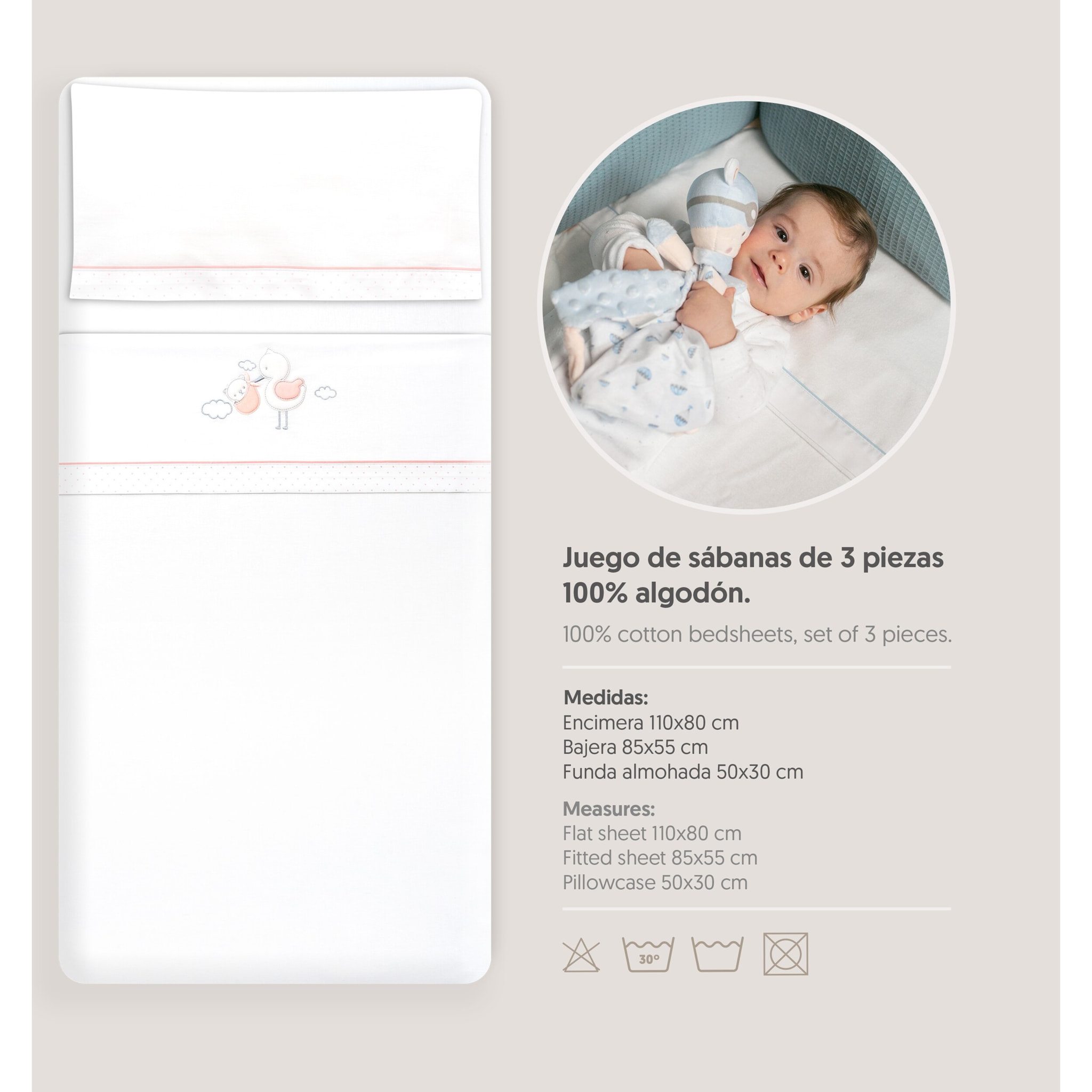 Triptico Minicuna Cigueña Oso Bco/Rosa