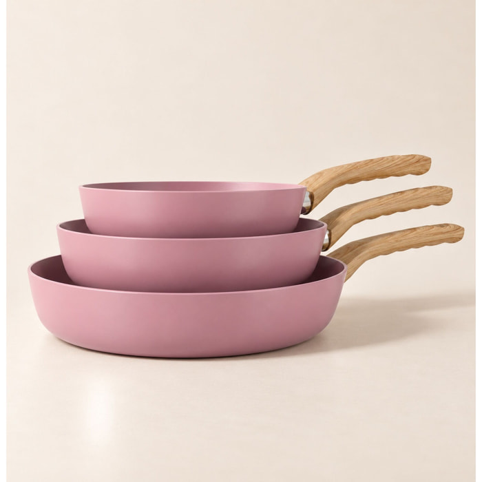 Lot de 3 poêles revêtement céramique lilas - tous feux COLORAMA