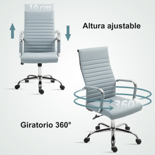 Silla de Escritorio Giratoria Silla de Oficina con Respaldo Alto Altura Ajustable Función Basculante y Reposabrazos Tapizado en Cuero Sintético Gris Claro