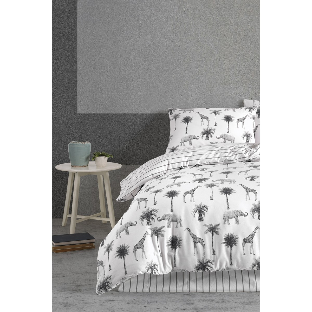 Housse de couette + taie(s) oreiller "Jungle" 100% coton imprimé.