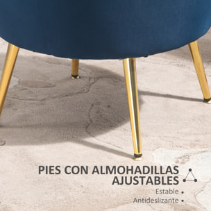 Butaca de Salón Tapizada en Terciopelo Sillón Butaca de Dormitorio con Respaldo en Forma de Concha y Patas Doradas para Comedor 76x67x74 cm Azul