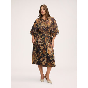 Fiorella Rubino - Blusa kimono con stampa in georgette - Marrone