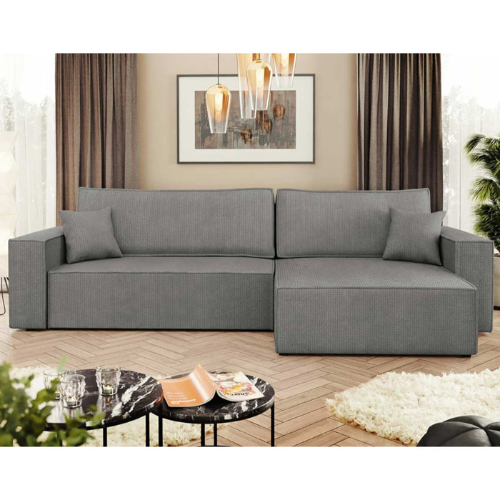 Cezanne - Canapé d'angle réversible 5 places convertible avec coffre en tissu texturé - Gris