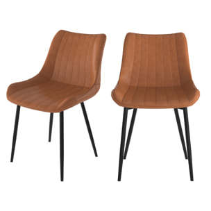 Lot de 2 chaises en cuir synthétique camel et métal noir - Killi