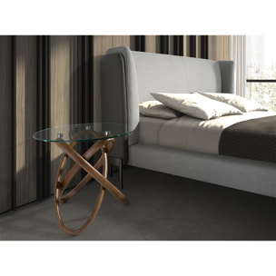 Mesa rincón Angel Cerdá redonda con tapa de cristal templado y patas de madera en nogal 55x55x50cm