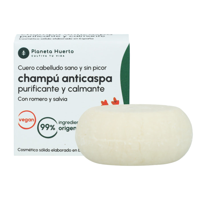 PLANETA HUERTO | Champú Sólido Anticaspa con Romero y Salvia 85 gr - Control de Caspa y Cuidado del Cuero Cabelludo