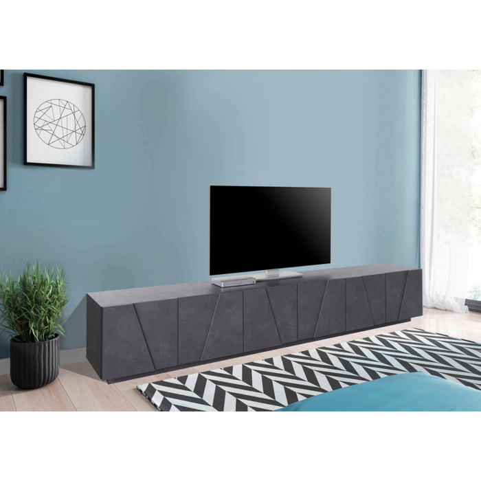 Mobile da soggiorno Porta TV, Made in Italy, Supporto per TV da salotto a 6 antine battenti con dettaglio, cm 244x44h46, colore Grigio Ardesia