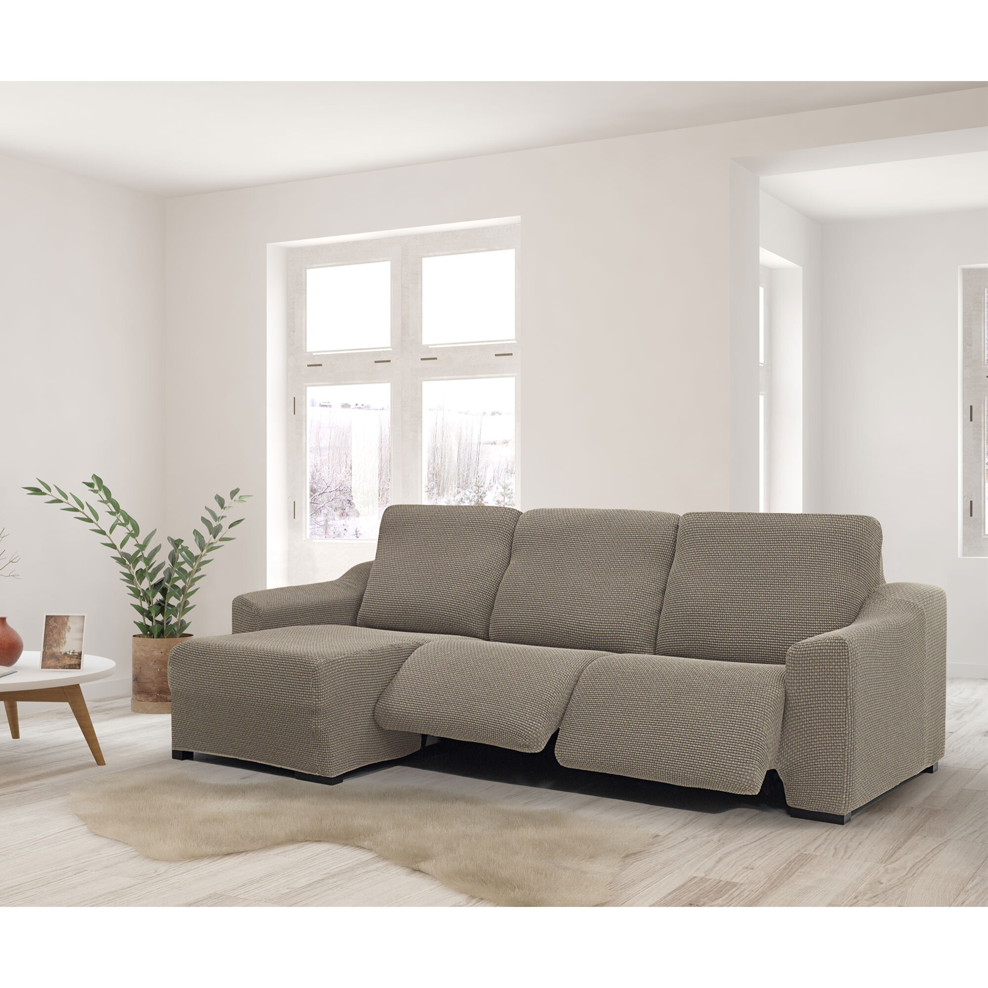 Funda para Chaise Longue izquierda (visto de frente ) brazo largo SÚPER ELÁSTICA con RELAX modelo HELENA