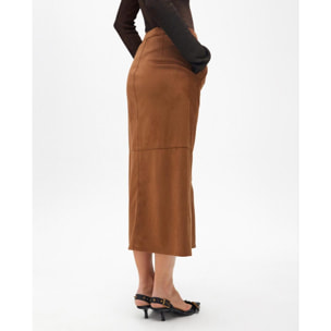 Gonna Midi di Pelle Sintetica a Tubino