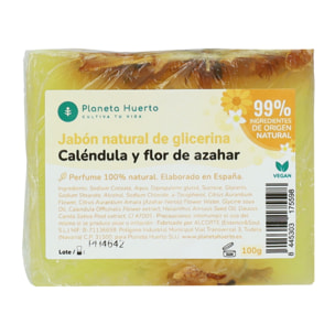 PLANETA HUERTO | Jabón Natural de Glicerina con Caléndula y Flor de Azahar 100 g | Calmante y Relajante | Piel Equilibrada