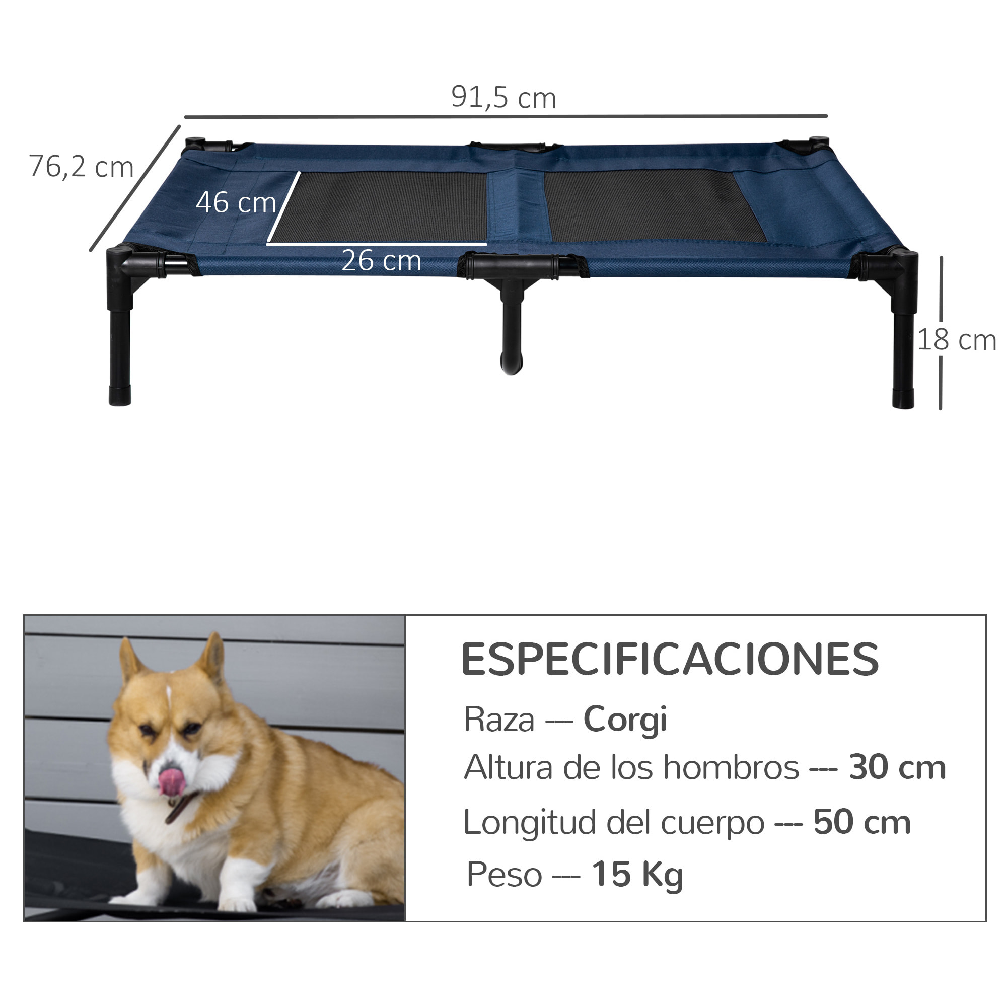 Cama para Mascotas de Oxford Metal 91,5x76,2x18 cm Azul