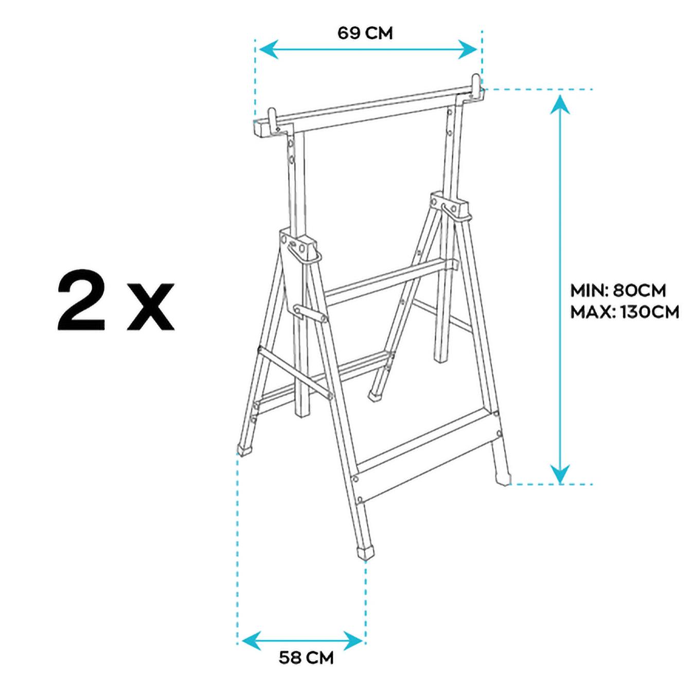 Set di 2 cavalletti telescopici 300kg pieghevoli ideali come trabattello, pontile etc