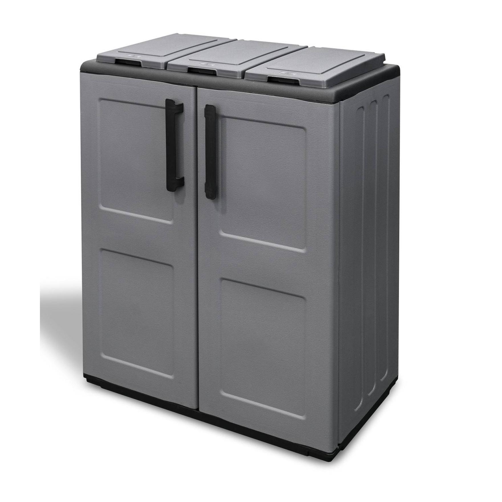 Armadio portarifiuti da esterno o interno, Mobile porta 3 sacchi a 2 ante, 100% Made in Italy, cm 68x37h84, colore Grigio