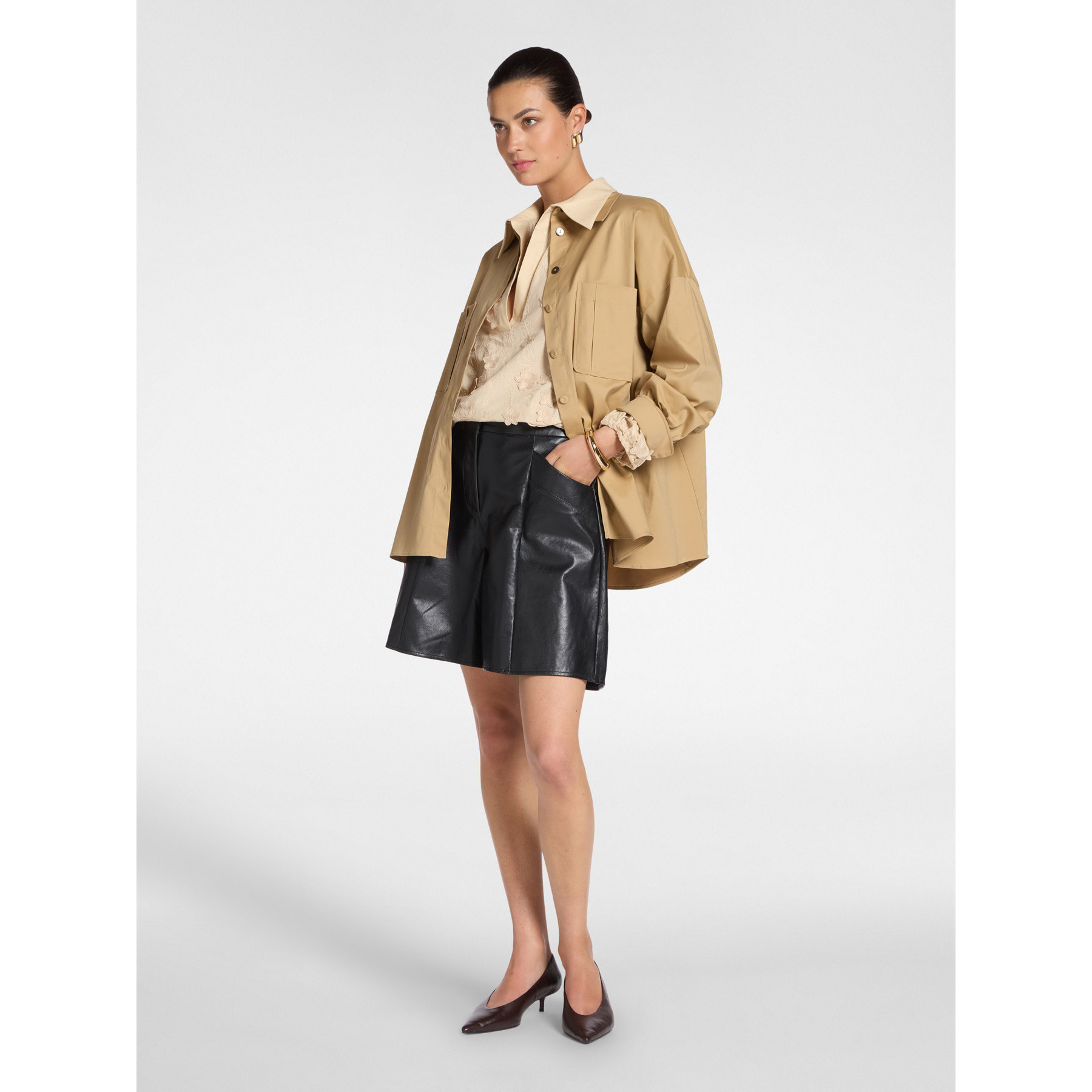 Elena Mirò - Camicia lunga in gabardina - Beige