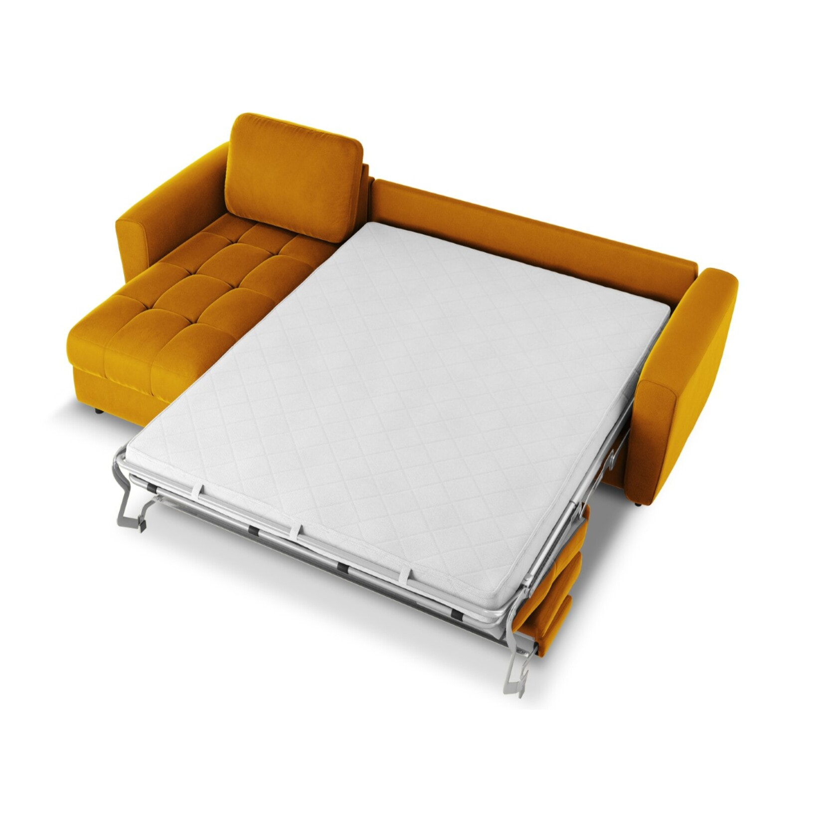 Canapé d'angle gauche convertible avec coffre de rangement "Audra" 4 places en velours jaune