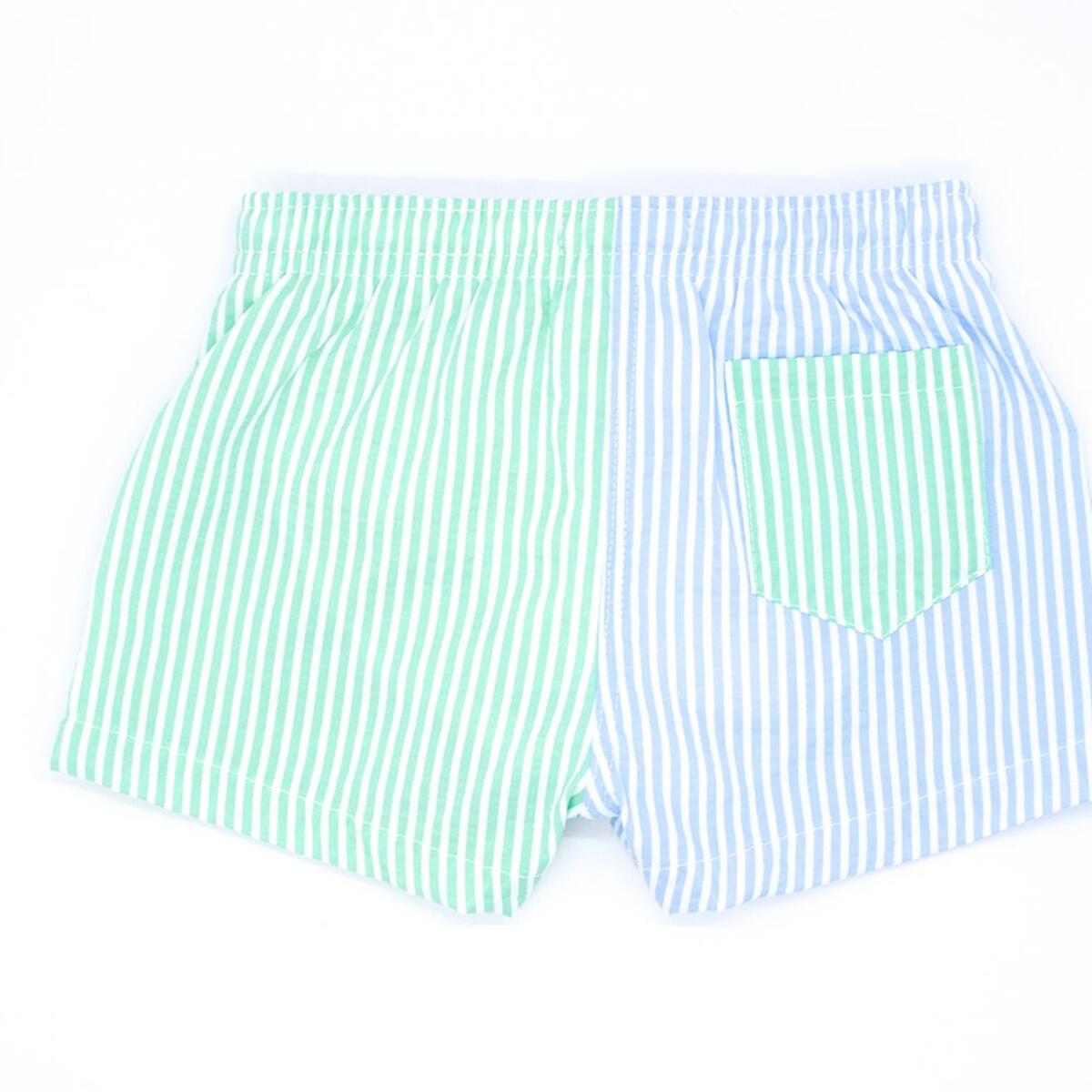 Boxer combinado de rayas verdes y azul.