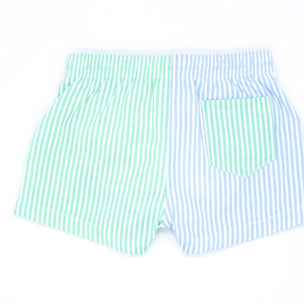 Boxer combinado de rayas verdes y azul.