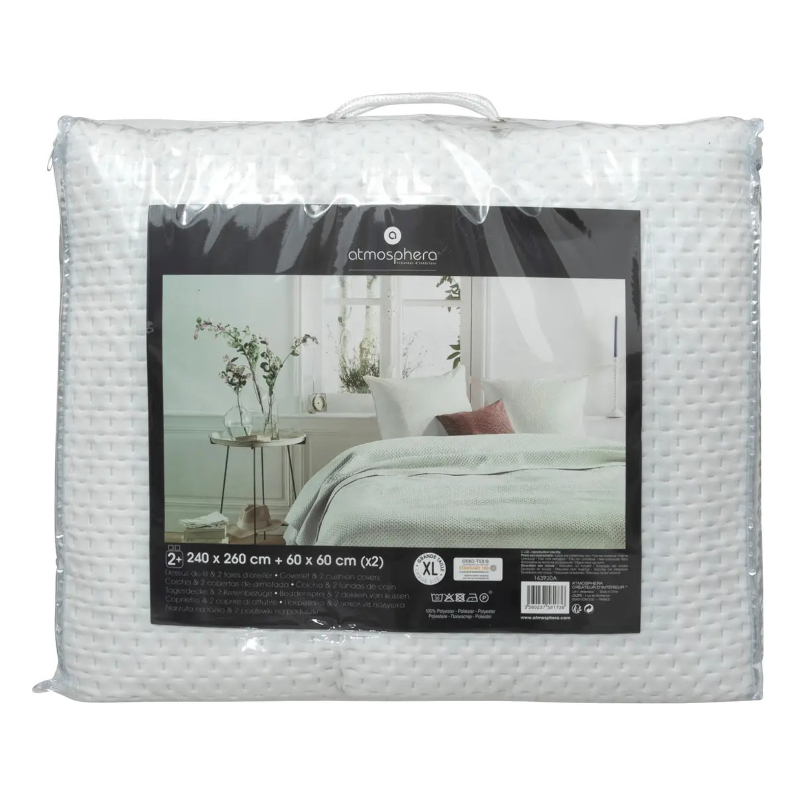 Dessus de lit 2 taies "Dolce" blanc ivoire 260x240cm