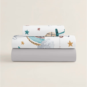 Juego de Sábanas Estampadas - Infantil - 100% Algodón - Incluye 1 Funda de Almohada + 1 Sábana Bajera - Rocket