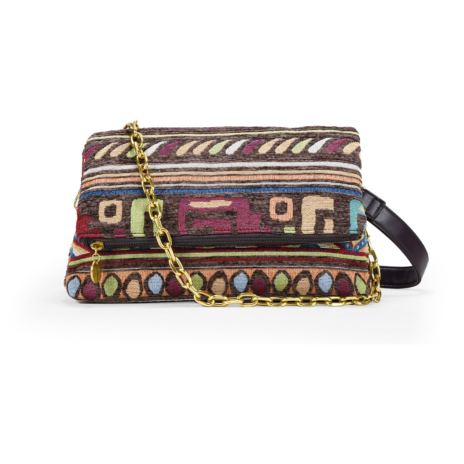 Bolso bandolera marrón con estampado jacquard