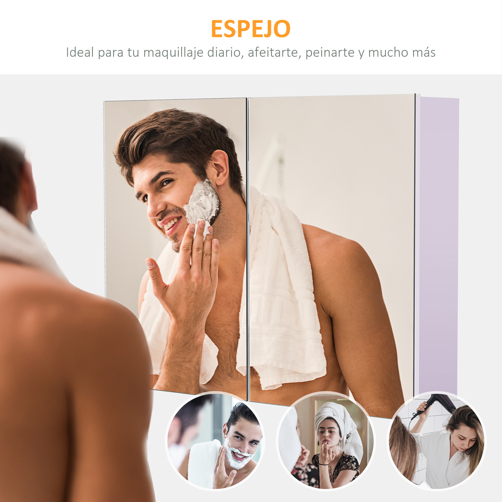 Armario de Baño con Espejo 2 Puertas y 3 Estantes interiores 80x15x60 cm