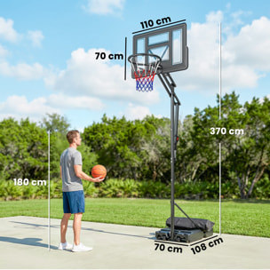 Canasta de Baloncesto para Exterior, Altura Ajustable de 5 Niveles, 235-305 cm, Canasta de Baloncesto Portátil con Ruedas, Base Rellenable y Bolsa de Peso, para Adultos y Adolescentes
