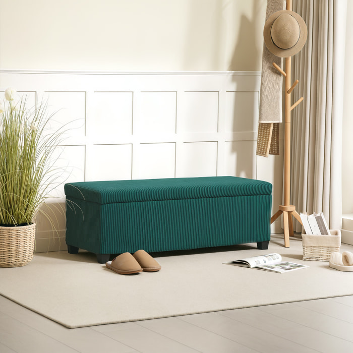 Banquette coffre design velours côtelé - dim. 112 x 42 x 40 cm rangement 84L - vert