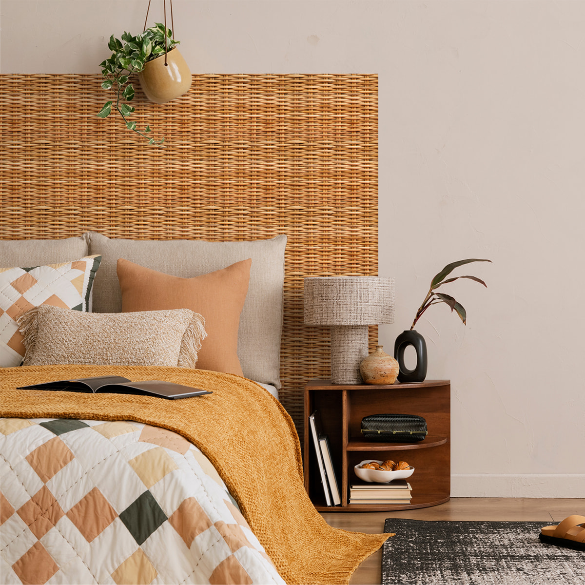 Rouleau revêtement adhésif vinyle au mètre - Sticker mural tête de lit - ROTIN MIEL