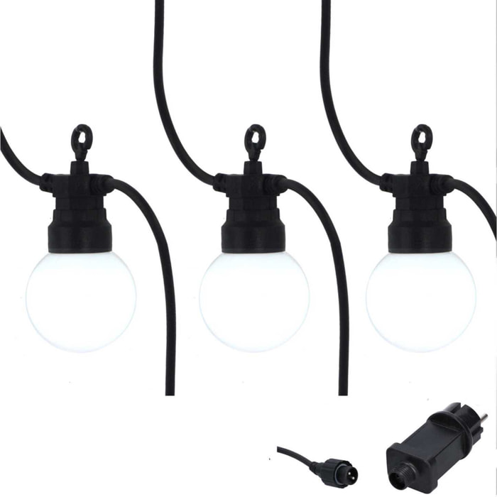 Catena in plastica da 5m con 10 lampadine a luce bianco freddo
